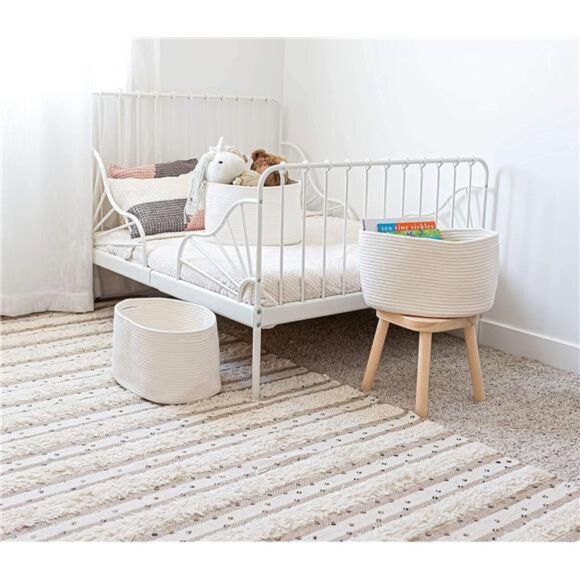 Set of 3 White Shelf Baskets for Organizing, Storage Baskets for Shelves, Square - Picture 4 of 7